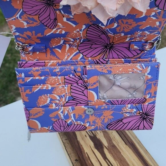 BETSEY JOHNSON ORANGE n PURPLE BUTTERFLY BOW BETSEY JOHNSON CROSSBODY/WALLET